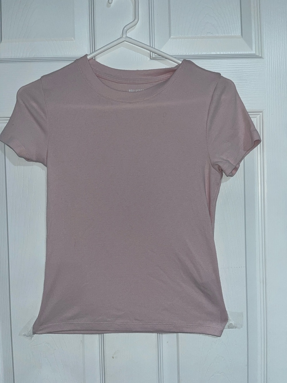Hollister Pastel Pink Ribbed Crew Tee T-shirt Size Medium M - Like New